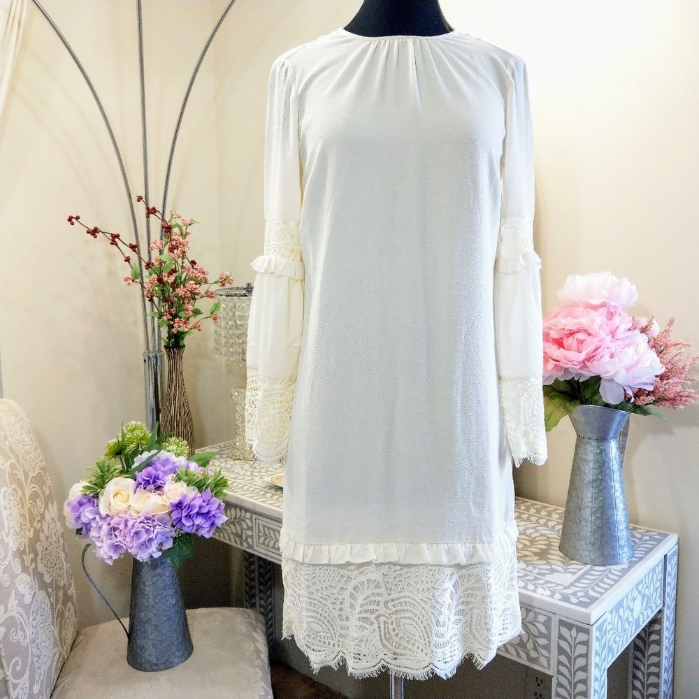 🍒NWT🍒 MICHAEL KORS SHIFT LACE TRIM DRESS - Picture 2 of 8